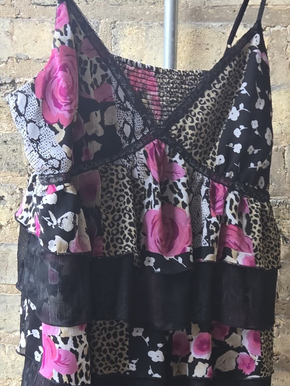 Express Black Slip Dress with Pink Rose & Leopard Print